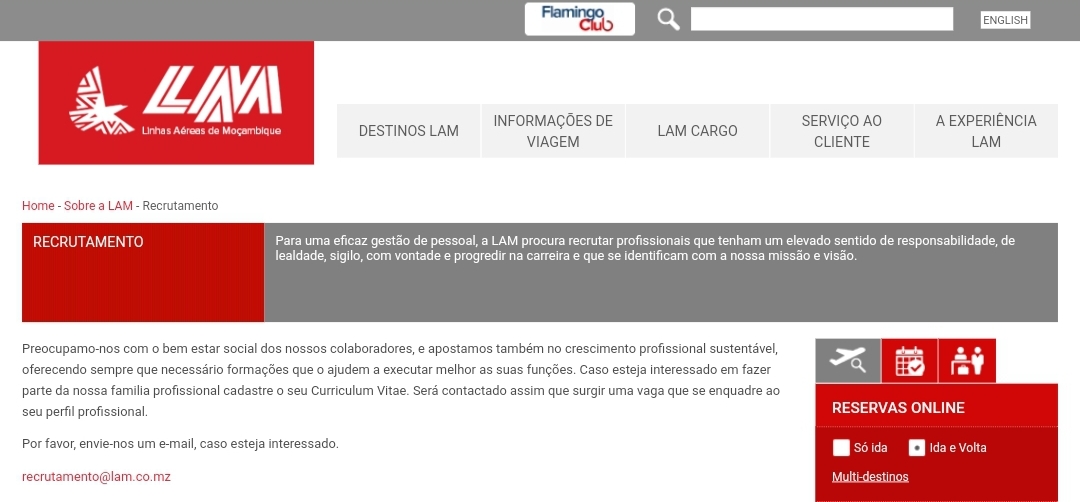 Candidatura Espontânea na LAM, Recrutamento LAM, Emprego LAM, Trabalhar na LAM